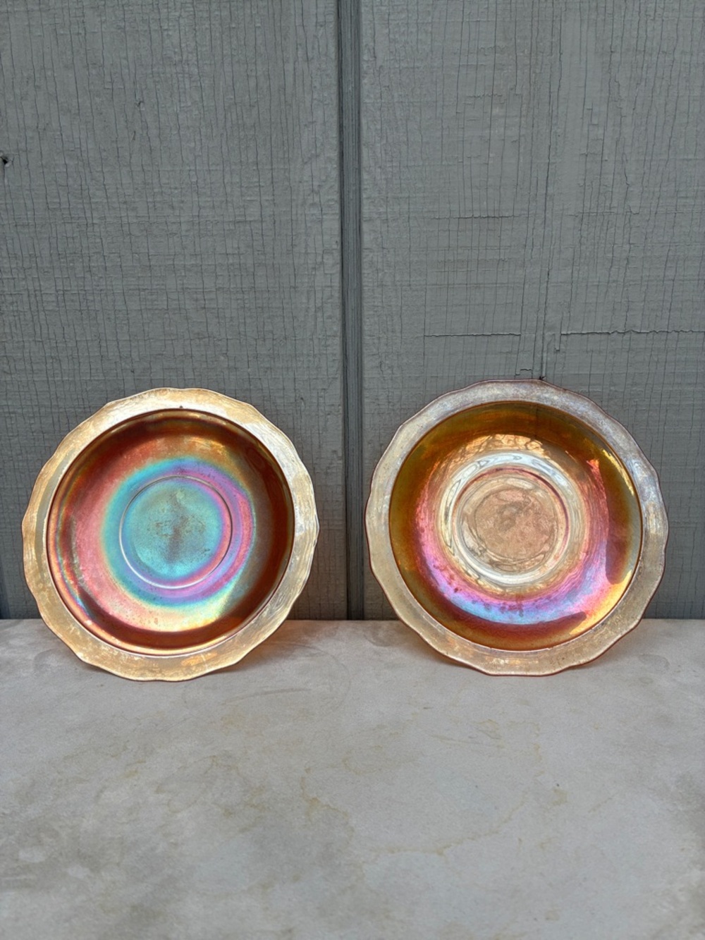 Carnival Glass Vintage Iridescent Marigold Dishes Pair of 2 Saucers 5 3/8 Inches